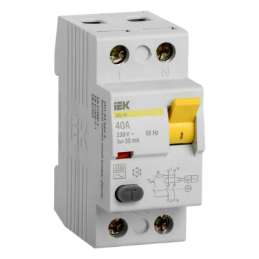 Выключатель дифференциального тока (УЗО) 2п 406А ВД1-63 2Р 30мА MDV10-2-040-030 IEK