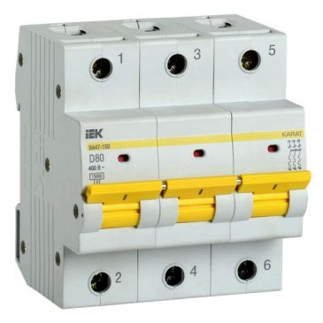 Автоматический выключатель 3п 80А ВА47-150 D 15кА MVA50-3-080-D KARAT IEK