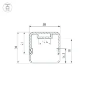 алюминиевый профиль S-LUX с экраном SL-LINE-D-3030-2000 SQUARE BLACK+OPAL 055073