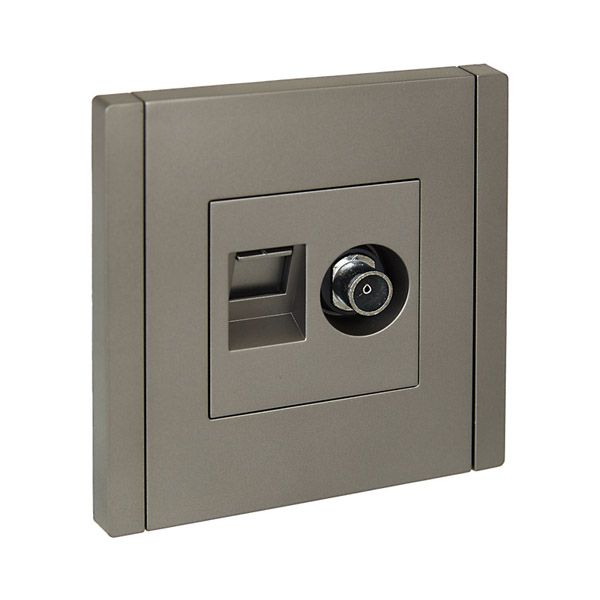 ТВ-розетка встраиваемая TV+RJ45 IEK FORTE&PIANO кат.5E FP536 сталь FP-AK20-1-K46