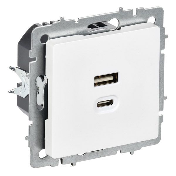 Розетка встраиваемая USB IEK BRITE A+C 45Вт BR-U22-045-K91 РЮ11-2-БрАБ арктический белый