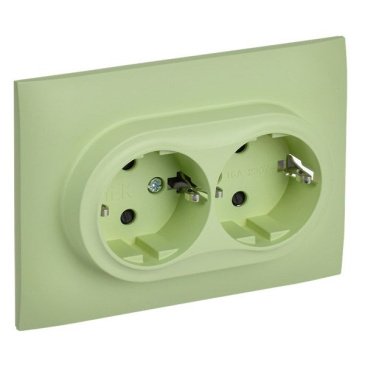 Штепсельная розетка встраиваемая двойная IEK SKANDY 16А SK-R24-16-K06-F SK-R07G с з/к с з/ш в сборе мятный