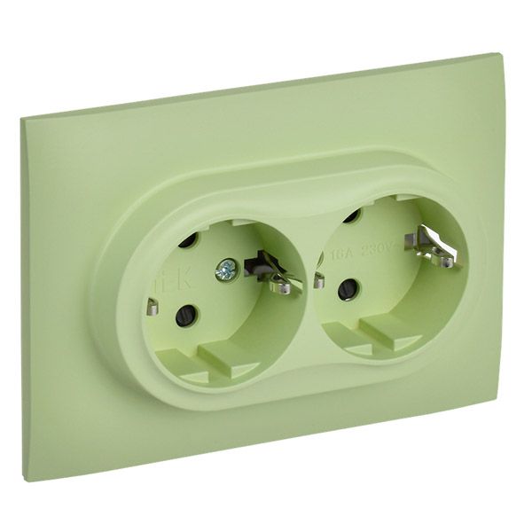 Штепсельная розетка встраиваемая двойная IEK SKANDY 16А SK-R24-16-K06-F SK-R07G с з/к с з/ш в сборе мятный