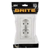 Штепсельная розетка встраиваемая двойная IEK BRITE 16А BR-R27-16-K91-F РСПл12-3-БрАБ с з/к без з/ш в сборе плоская арктический белый