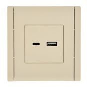 Розетка встраиваемая USB IEK FORTE&PIANO A+C 18Вт FP-U22-018-K10 FP451 ваниль
