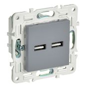 Розетка встраиваемая USB IEK SKANDY A+A 3,1А SK-U21-D31-K03 SK-R15Gr серый