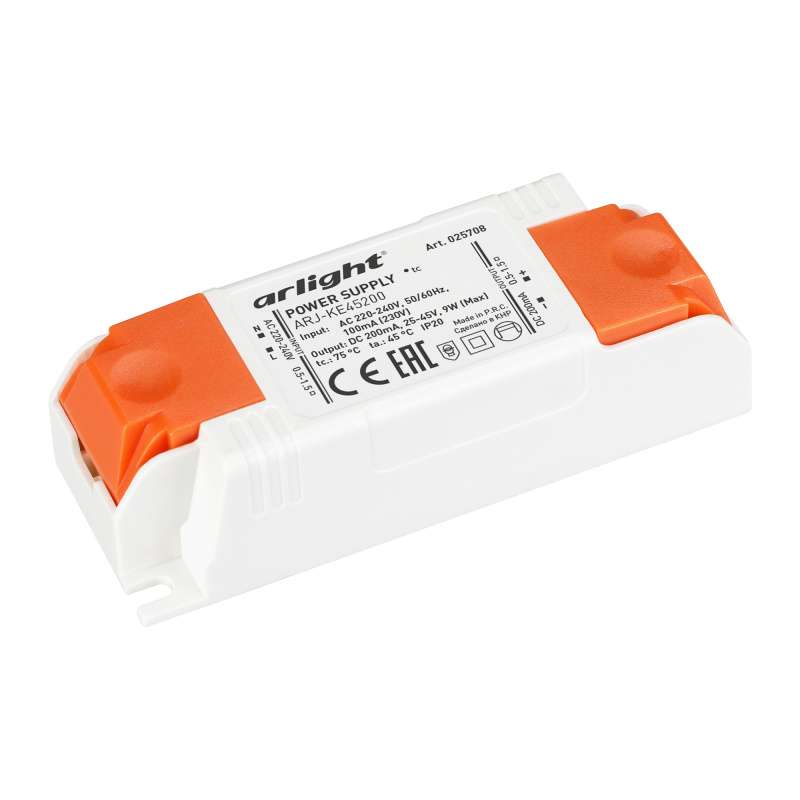блок питания токовый (AC-DC) 200mA  9W 025708 ARJ-KE45200  IP20