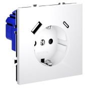 Розетка встраиваемая VOLTUM S70 с заземлением и защитными шторками 16А с USB A+С белый матовый