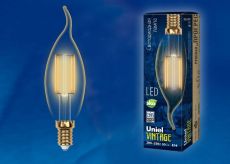 лампа ретро светодиодная Vintage форма свеча на ветру 5W UL-00002397 LED-CW35-5W/GOLDEN/E14 GLV21GO