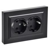 Штепсельная розетка встраиваемая двойная IEK BRITE 16А BR-R27-16-K02-F РСПл12-3-БрЧ с з/к без з/ш в сборе плоская черный