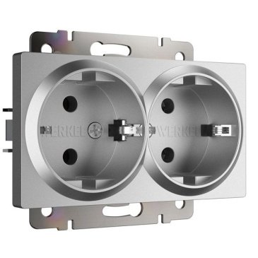 Штепсельная розетка встраиваемая двойная WERKEL 16A 250V W1172065 с/з серебряный матовый