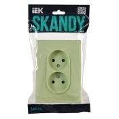 Штепсельная розетка встраиваемая двойная IEK SKANDY 10А SK-R23-10-K06-F SK-R09G без з/к с з/ш в сборе мятный