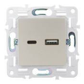 Розетка встраиваемая USB IEK SKANDY A+C 18Вт SK-U22-018-K37 SK-R13Sh шампань