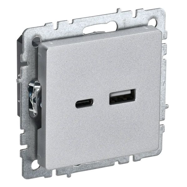 Розетка встраиваемая USB IEK BRITE A+C 18Вт BR-U22-018-K47 РЮ11-1-БрА алюминий