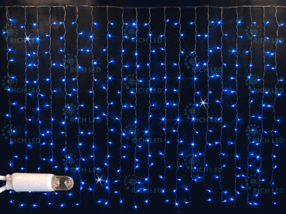 гирлянда ЗАНАВЕС  18W Синий Rich LED RL-CS2*1.5F-T/B, прозрачный провод, облегченный 2 м., 220V, 300 Led, IP54, мерцание