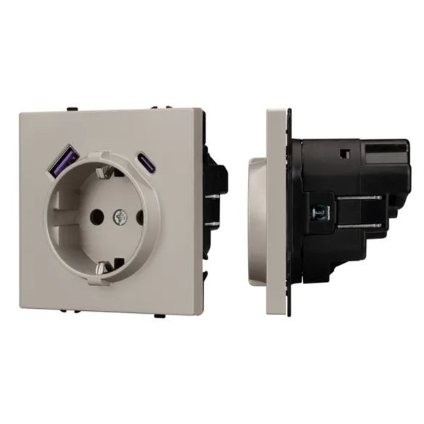 Штепсельная розетка встраиваемая Arlight SCT-NOBE-MUAC-SFPL-CA 16А 059444 с/з и USB тип A+C кашемир