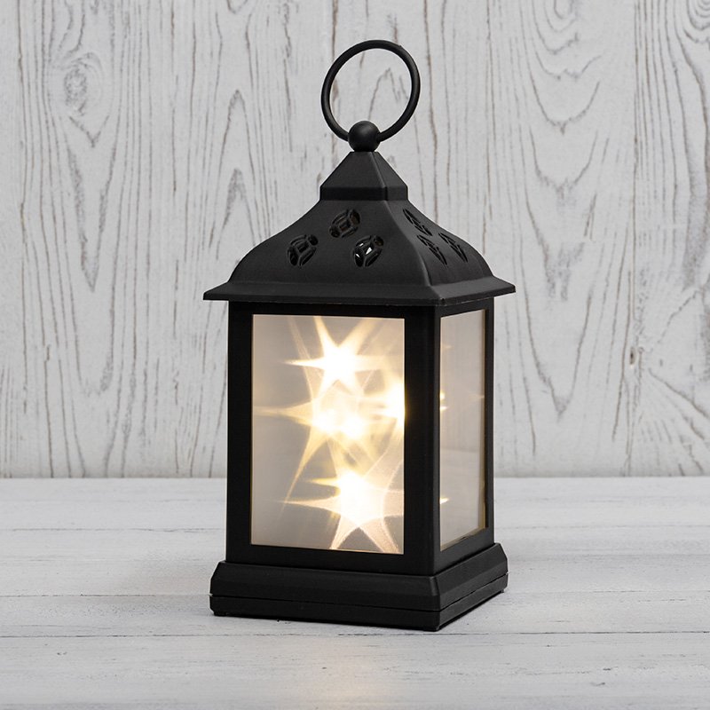 фигурка  светодиодная Декоративный фонарь Белый теплый 513-065, 10Led, 3хАAА, черный корпус, мерцание, IP20