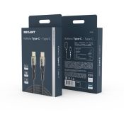 Кабель штекер Type-C - штекер Type-C  1.0М 5А в черной нейлоновой оплетке со световой индикацией