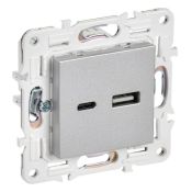 Розетка встраиваемая USB IEK SKANDY A+C 18Вт SK-U22-018-K23 SK-R13S серебряный