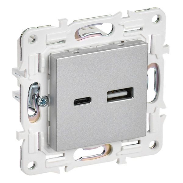 Розетка встраиваемая USB IEK SKANDY A+C 18Вт SK-U22-018-K23 SK-R13S серебряный