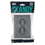 Штепсельная розетка встраиваемая двойная IEK SKANDY 10А SK-R20-10-K03-F SK-R10Gr без з/к без шторок в сборе серый
