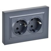 Штепсельная розетка встраиваемая двойная IEK BRITE 16А BR-R28-16-K35-F РСшПл12-3-БрМ с з/к и шторками в сборе плоская маренго
