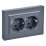 Штепсельная розетка встраиваемая двойная IEK BRITE 16А BR-R28-16-K35-F РСшПл12-3-БрМ с з/к и шторками в сборе плоская маренго