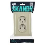 Штепсельная розетка встраиваемая двойная IEK SKANDY 10А SK-R20-10-K10 SK-R03B без з/к без шторок в сборе стекло бежевый