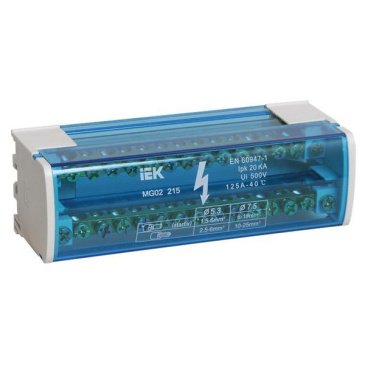 Шины на DIN-рейку в корпусе (кросс-модуль) ШНК 2х15 L+PEN YND10-2-15-125 IEK