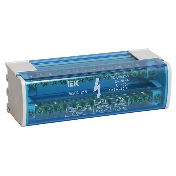 Шины на DIN-рейку в корпусе (кросс-модуль) ШНК 2х15 L+PEN YND10-2-15-125 IEK