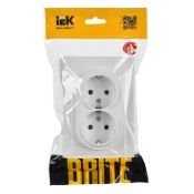 Штепсельная розетка встраиваемая двойная IEK BRITE 16А BR-R21-16-K91-F РС12-3-БрАБ без з/к без шторок в сборе арктический белый