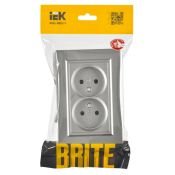 Штепсельная розетка встраиваемая двойная IEK BRITE 10А BR-R20-10-K46-F РС12-2-БрС без з/к и шторками в сборе сталь