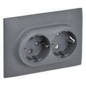 Штепсельная розетка встраиваемая двойная IEK SKANDY 16А SK-R21-16-K03-F SK-R08Gr без з/к без шторк в сборе серый