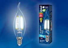 светодиодная лампа свеча на ветру Белый дневной  6.0W  LED-CW35-6W/NW/E14/CL PLS02WH  Sky
