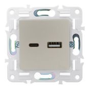 Розетка встраиваемая USB IEK SKANDY A+C 18Вт SK-U22-018-K98 SK-R13Sa песочный