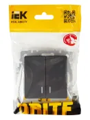 Выключатель встраиваемый двухклавишный с подсветкой IEK BRITE BR-V20-1-10-K53 ВС10-2-1-БрГ графит