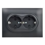 Штепсельная розетка встраиваемая двойная IEK SKANDY 16А SK-R24-16-K02-F SK-R07Bl с з/к с з/ш в сборе черный