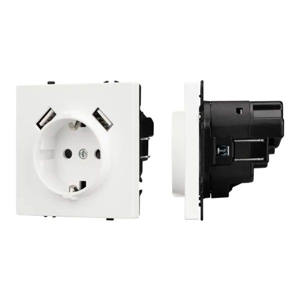 Штепсельная розетка встраиваемая Arlight SCT-NOBE-MUAA-SFPL-WH 16А 054288 с/з и USB тип A+A белый