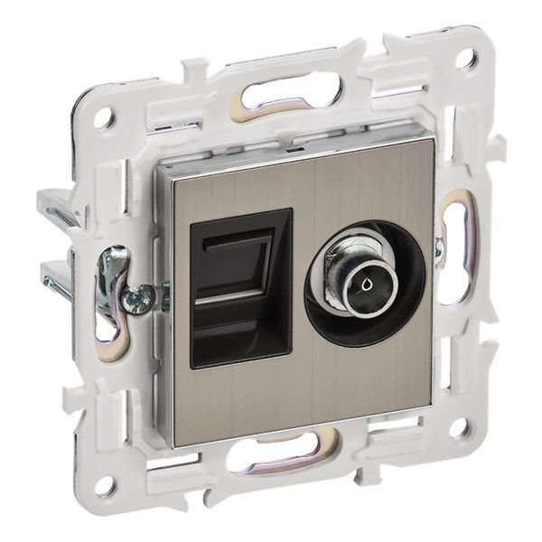 Розетка встраиваемая комбинированная IEK SKANDY SK-AK20-1-K50 SK-A14N TV+RJ45 кат.5E металл никель