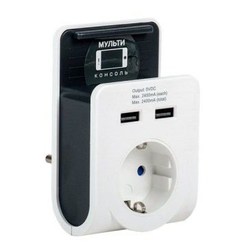 разветвитель IEK с заземлением  Т-02/01 WTP11-16-01-Z-K01 16А 2хUSB 2,4А с подставкой  белый