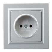 Штепсельная розетка встраиваемая IEK BRITE 10А BR-R10-10-K47-F РСР10-1-0-БрА без з/к и шторками в сборе алюминий