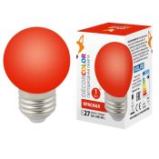 лампа декоративная светодиодная шар  G45 Красный 1.0W UL-00005646 LED-G45-1W/RED/E27/FR/С DECOR COLOR