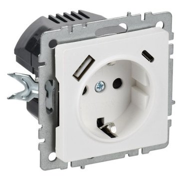 Штепсельная розетка встраиваемая IEK BRITE 16А BR-R14-16-U22-018-K91 РЮш11-1-БрАБ с з/к и шторками с USB A+C 18Вт арктический белый