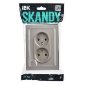 Штепсельная розетка встраиваемая двойная IEK SKANDY 10А SK-R20-10-K37 SK-R03Sh без з/к без шторок в сборе стекло шампань