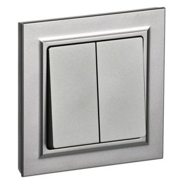 Выключатель встраиваемый двухклавишный IEK BRITE BR-V20-0-10-K46-F ВСР10-2-0-БрС в сборе сталь