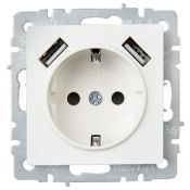 Штепсельная розетка встраиваемая IEK BRITE 16А BR-R14-16-U21-D31-K36 РЮш10-2-БрЖ с з/к и шторками с USB A+A 3,1А жемчуг