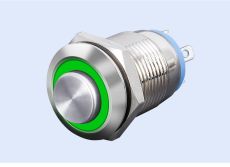 Кнопка M16 ON-ON LED12V IB16S-GZ (LAS2-GQH) 3A/250V 5c IP65 -зеленая с подсветкой