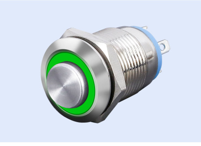 Кнопка M16 ON-ON LED12V IB16S-GZ (LAS2-GQH) 3A/250V 5c IP65 -зеленая с подсветкой с фиксацией