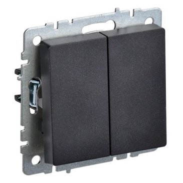 Выключатель встраиваемый двухклавишный проходной IEK BRITE BR-V22-0-10-K02 ВС10-2-6-БрЧ черный Уценка