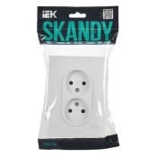 Штепсельная розетка встраиваемая двойная IEK SKANDY 10А SK-R23-10-K01-F SK-R09W без з/к с з/ш в сборе арктический белый
